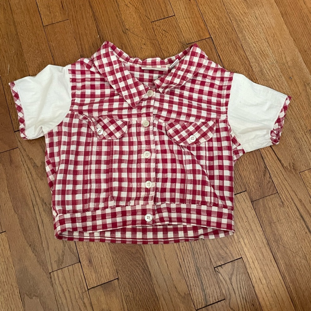 Women's Red and White Checkered Crop Top Anticipation Brand